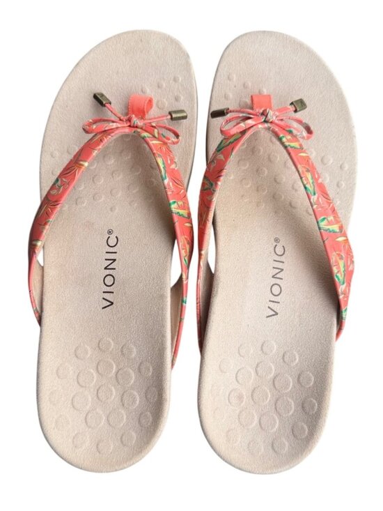 Vionic Bella II Womens Floral Flip Flops Sandals Size 11 Beige/Coral - Picture 3 of 8